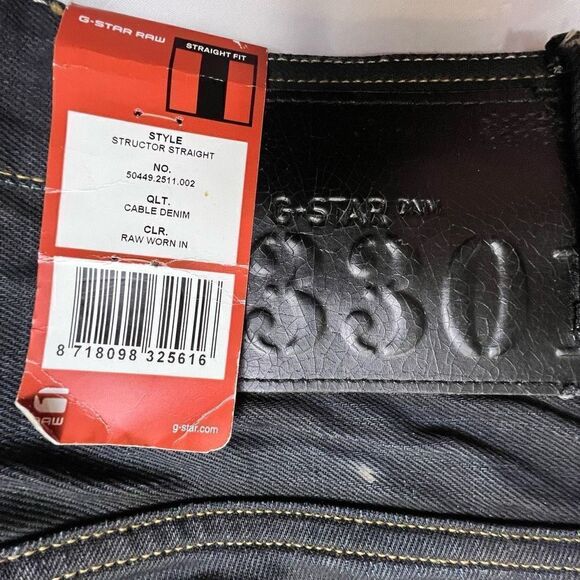 NWT Men’s G-STAR 3301 RAW worn in DENIM Structor Straight 28X32 Dark Blue - Picture 7 of 9